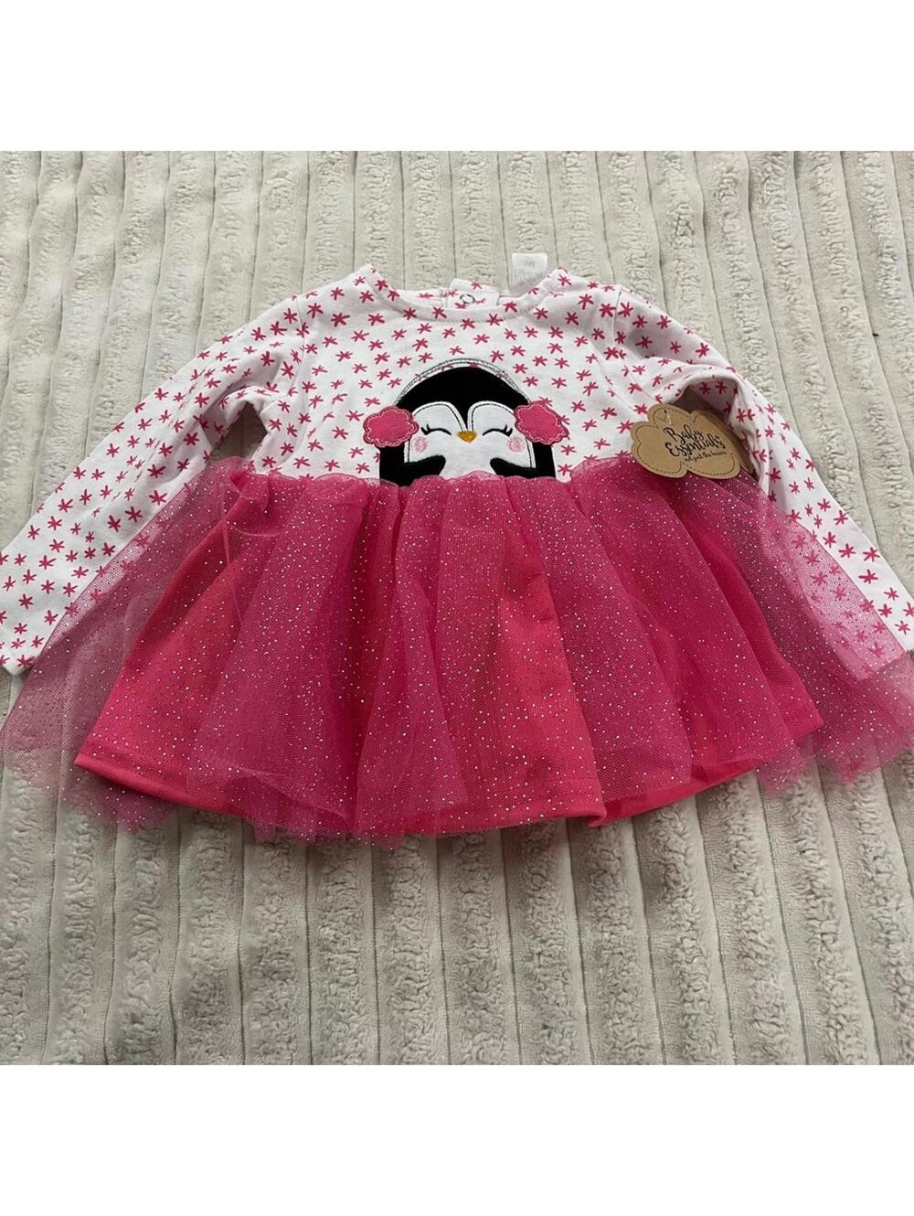 Baby Essentials Pink Star Penguin Dress Baby Girl Size 9 Months New with Tags